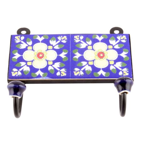 Navy Blue Ceramic Floral Tiles Hooks Online